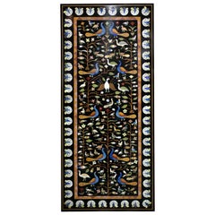 Rectangular Pietre Dure Classical Mosaic Black Marble Table Top with Lapis Inlay