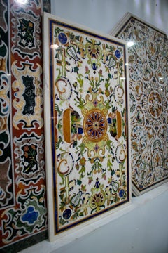 Rectangular Pietre Dure Classical Mosaic White Marble Table Top