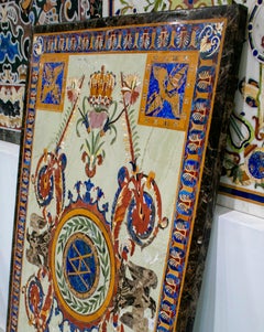 Rectangular Pietre Dure Crema Marfil Marble Mosaic Inlay Table Top