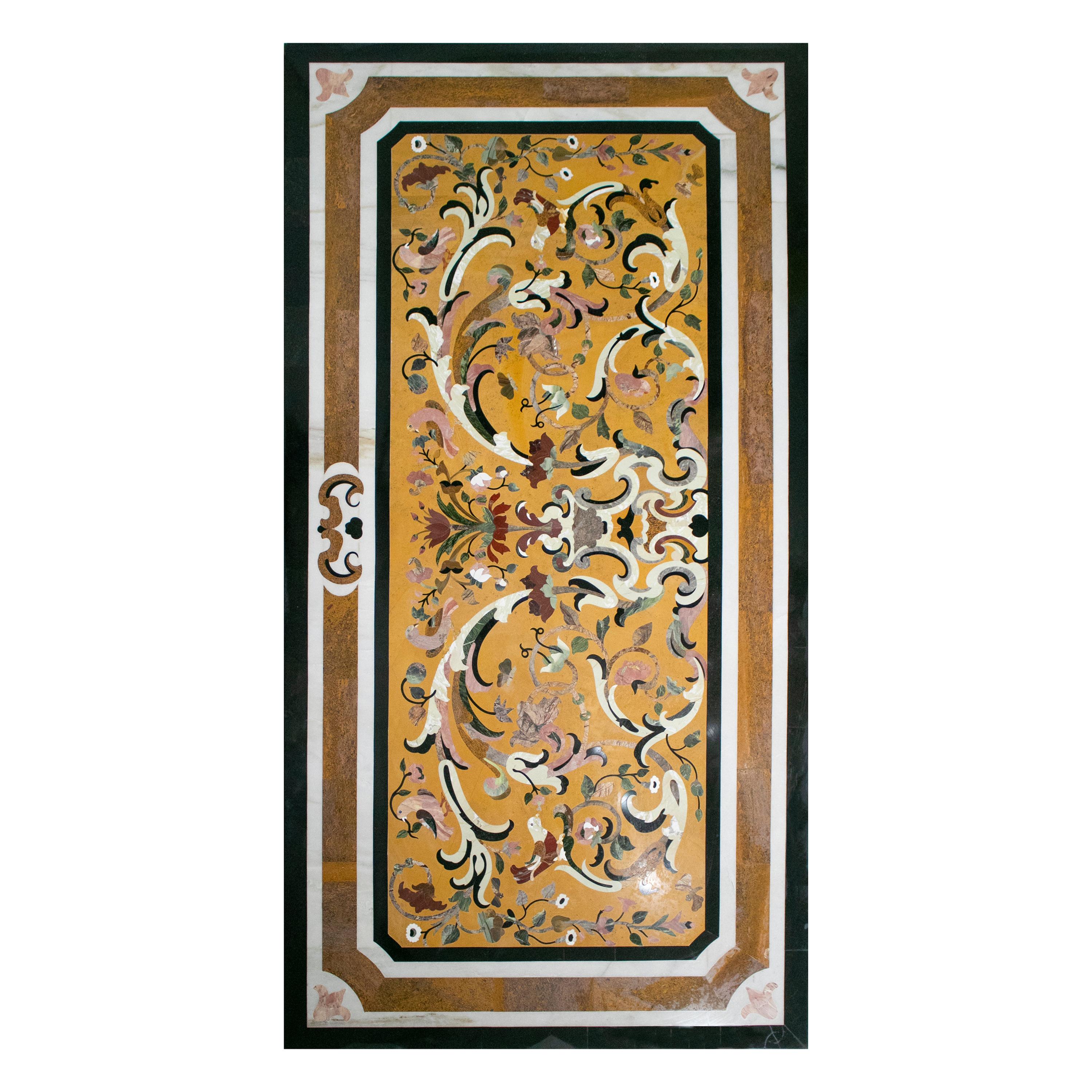 Rechteckiger Pietra Dura Mosaik Esstisch mit 10 Plätzen aus schwarzem Marmor