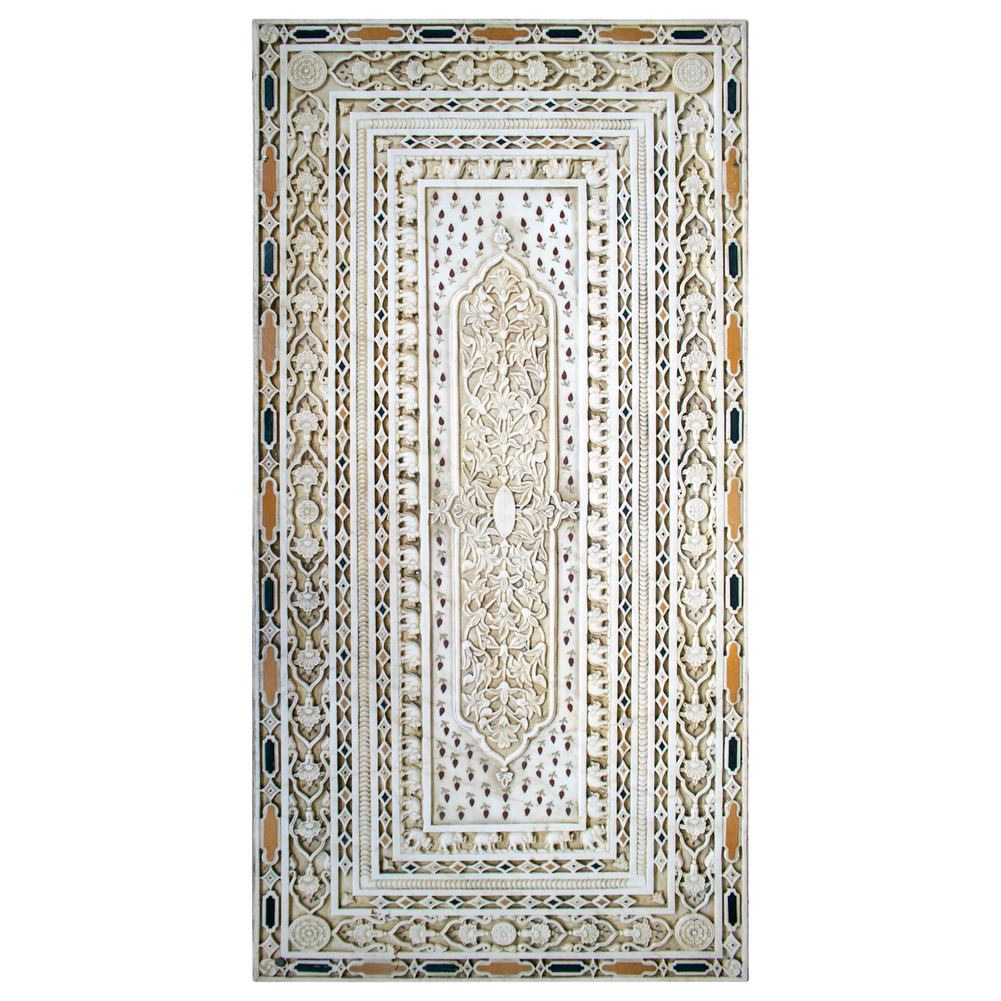 Rectangular Pietre Dure White Marble Inlay Mosaic 6-Seat Dining Table Top For Sale