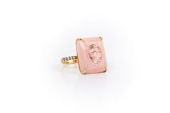 Rectangular Pink Opal And Oval Pink Tourmaline Inlay Cocktail Ring / 18k Yellow