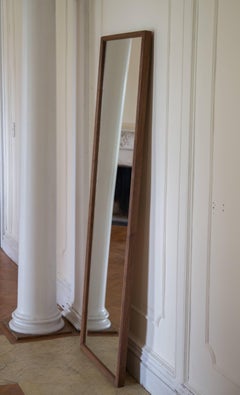 Wood Rectangular Plane Floor Mirror in Walnut by Fort Standard