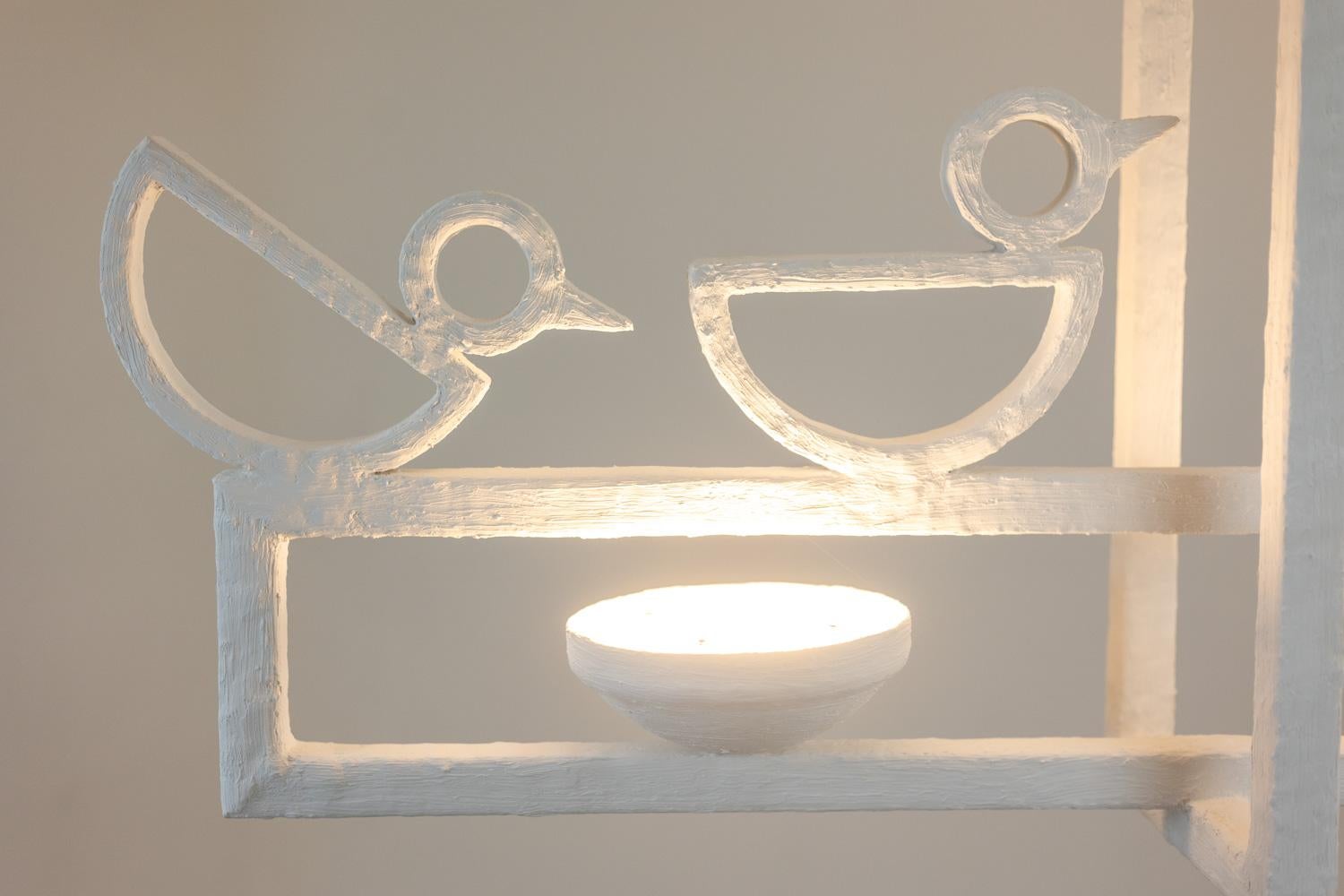 20th Century Rectangular plaster chandelier decorated with birds. For Sale