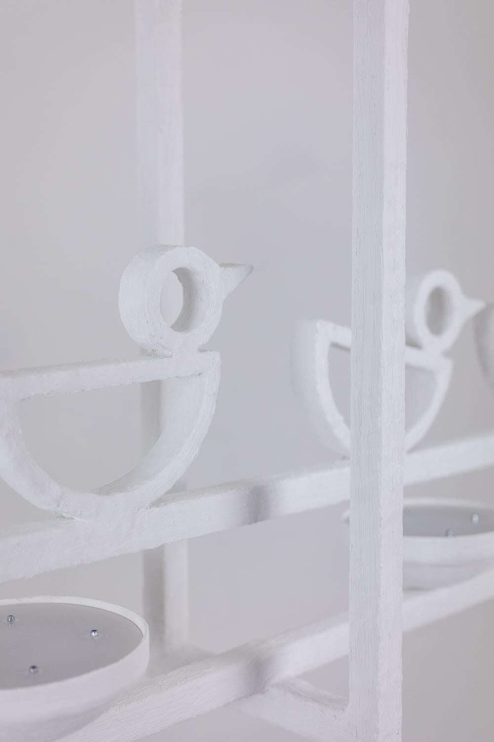 Rectangular plaster chandelier decorated with birds. For Sale 2