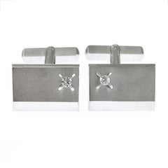 Rechteckige Platin-Diamant-Manschettenknöpfe, Retro-Stil, Japan, 1980