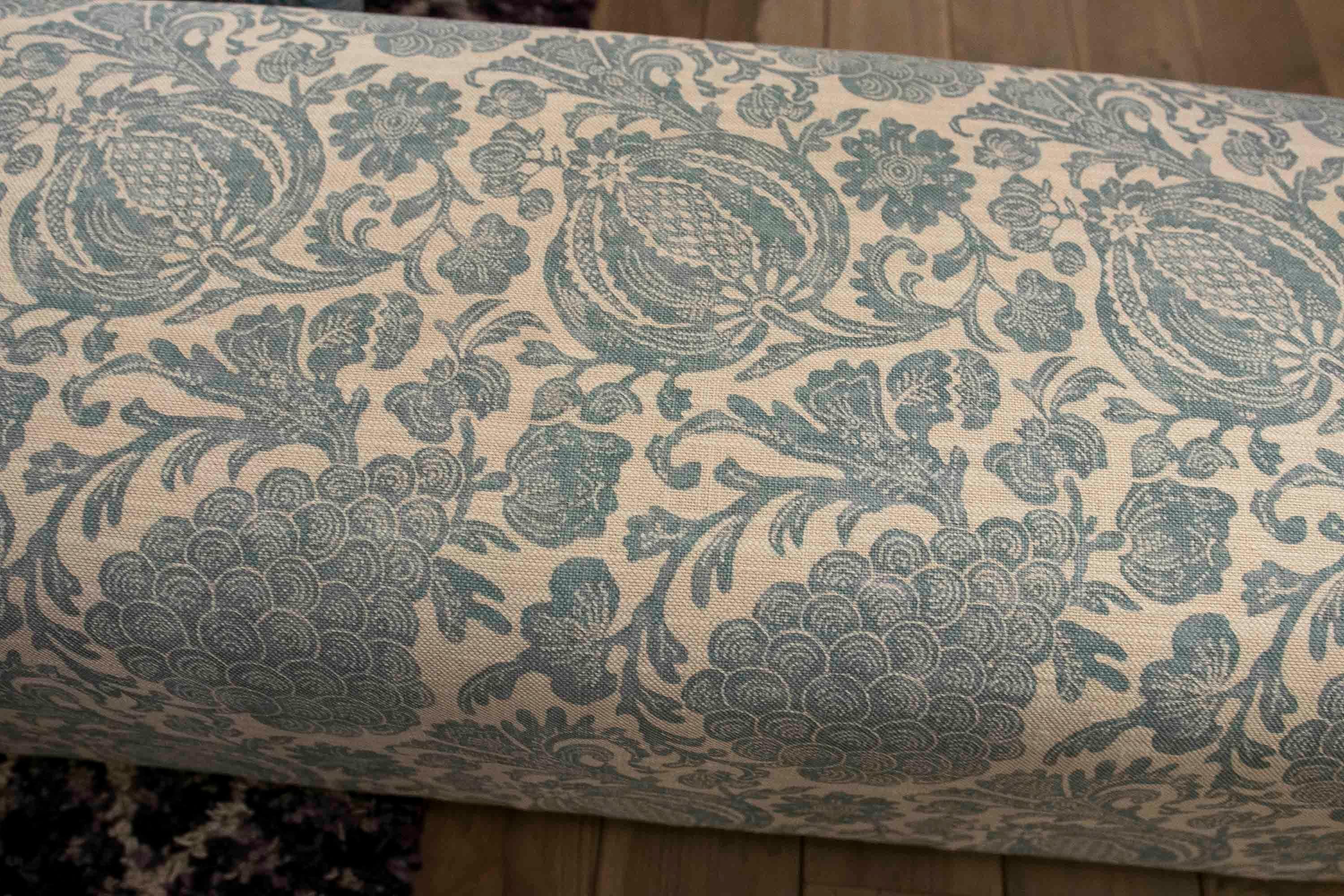 Rectangular Pouf Upholstered with a New Fabric  Flower Decoration in Blue Tones 2