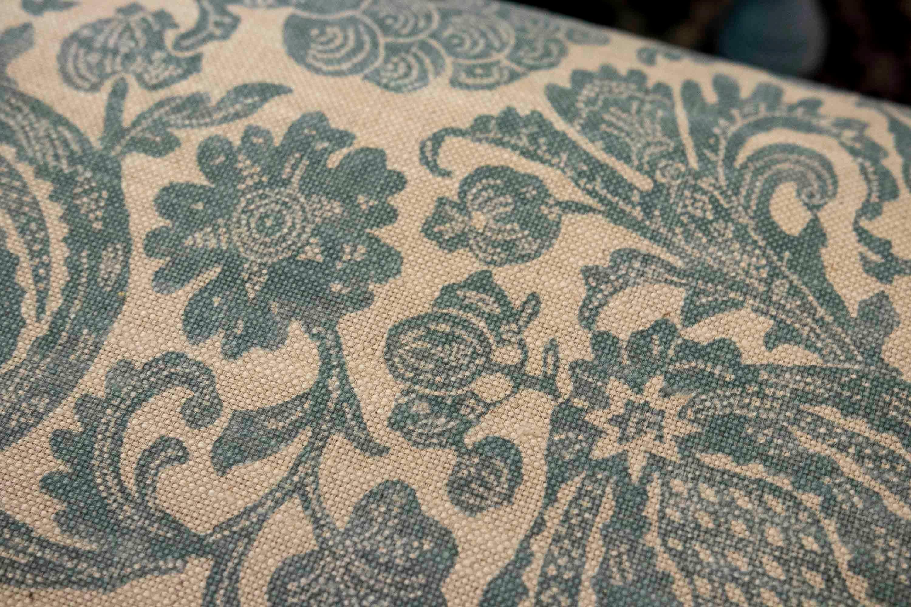 Rectangular Pouf Upholstered with a New Fabric  Flower Decoration in Blue Tones 4