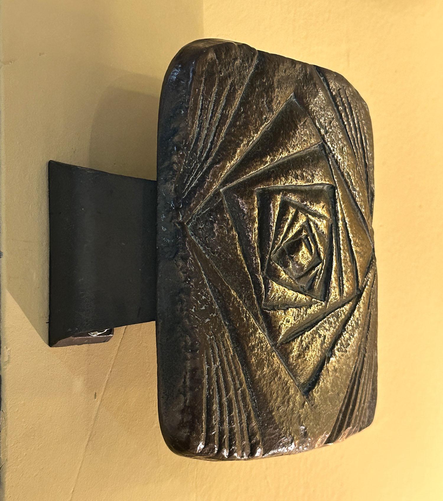Mid-Century Modern Rectangular Push and Pull Door Handle in Bronze with Spiral Relief For Sale