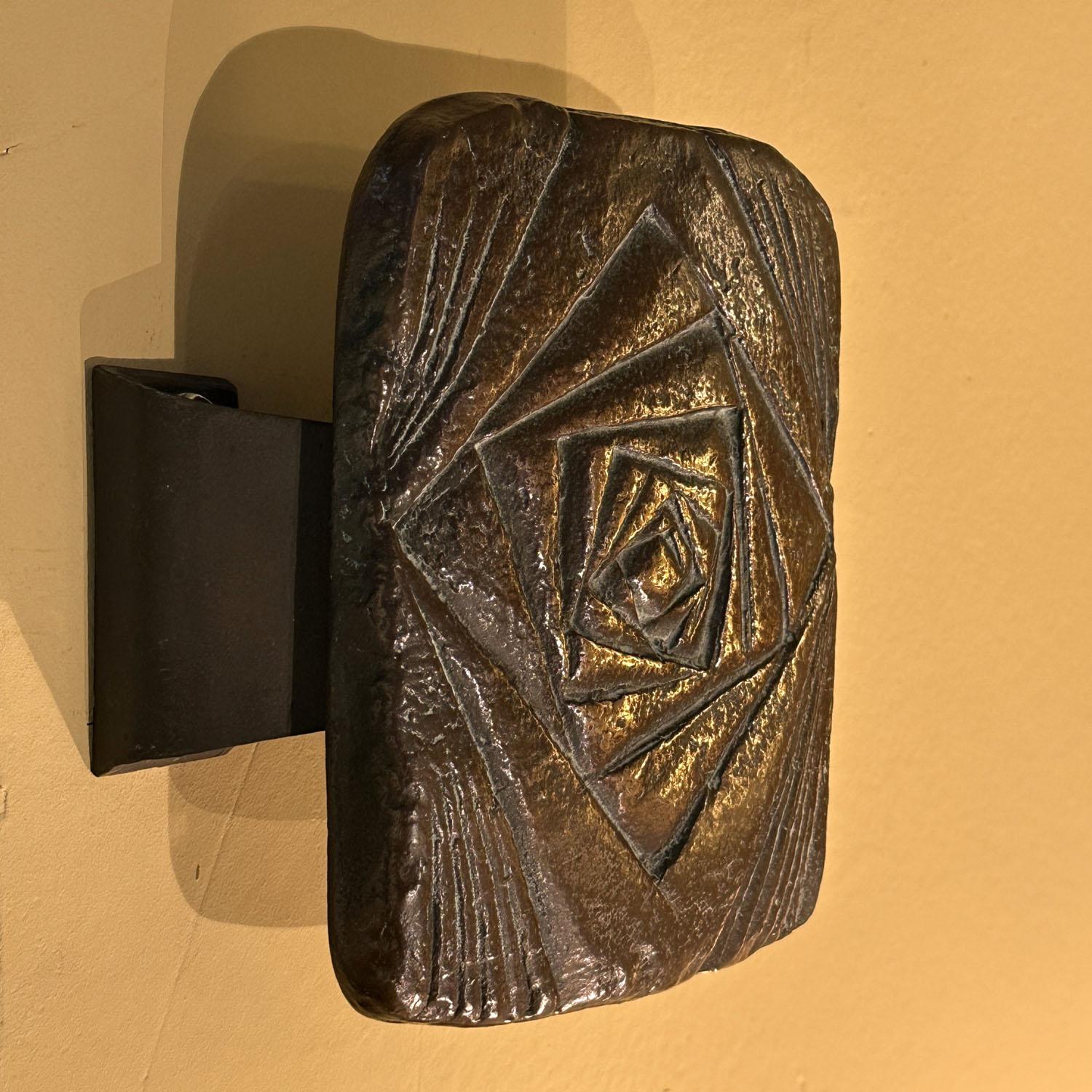 European Rectangular Push and Pull Door Handle in Bronze with Spiral Relief For Sale