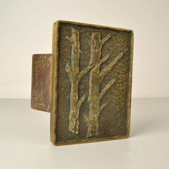Rectangular Push and Pull Door Handle in Bronze with Tree Relief