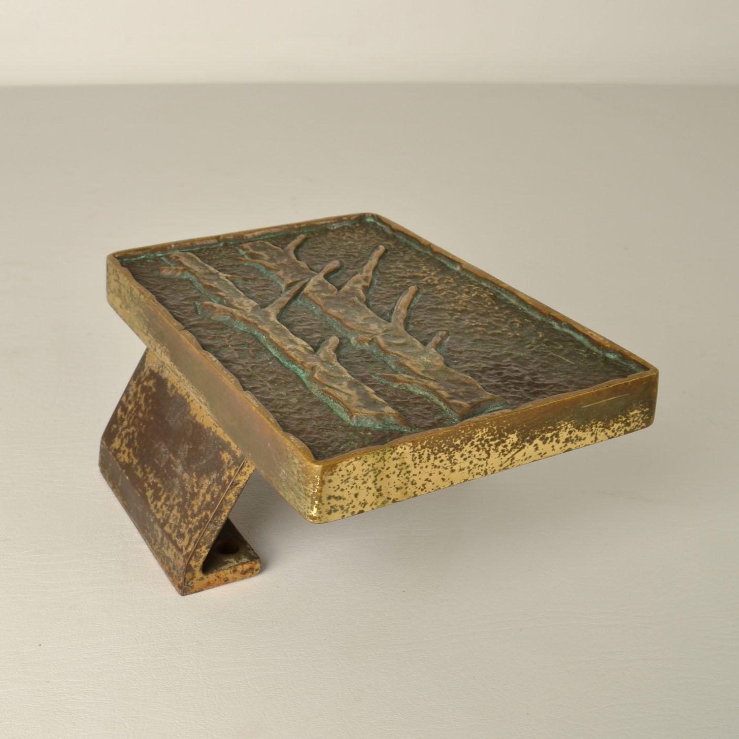 European Rectangular Push and Pull Door Handle in Bronze with Tree Relief For Sale