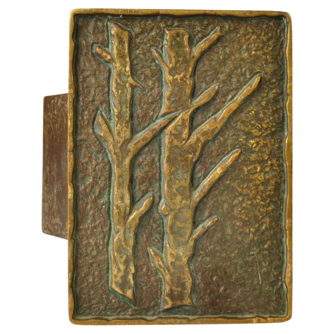 Rechteckiger Türgriff zum Drücken und Ziehen aus Bronze mit Baumrelief