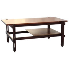 Table basse rectangulaire rationnelle en bois de teck design italien du milieu du siècle, Brown