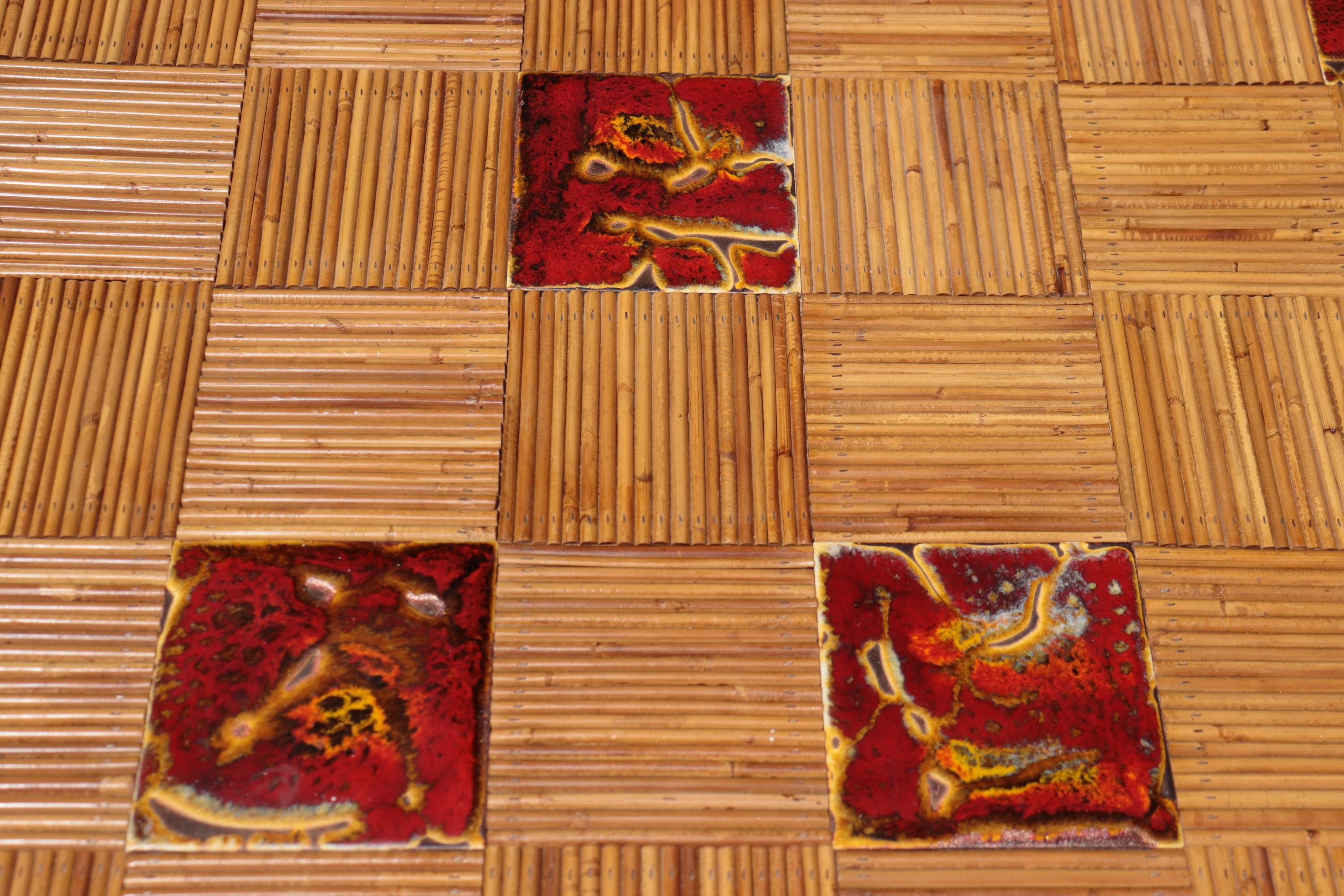 Rectangular Rattan And Ceramic Table By Audoux-minnet, Circa 1950 For Sale 3