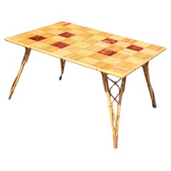 Rectangular Rattan And Ceramic Table By Audoux-minnet, Circa 1950