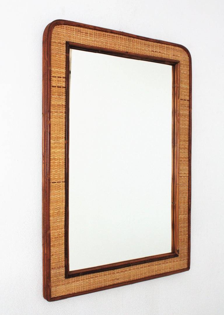 Rectangular Rattan and Woven Wicker Mirror For Sale at 1stDibs