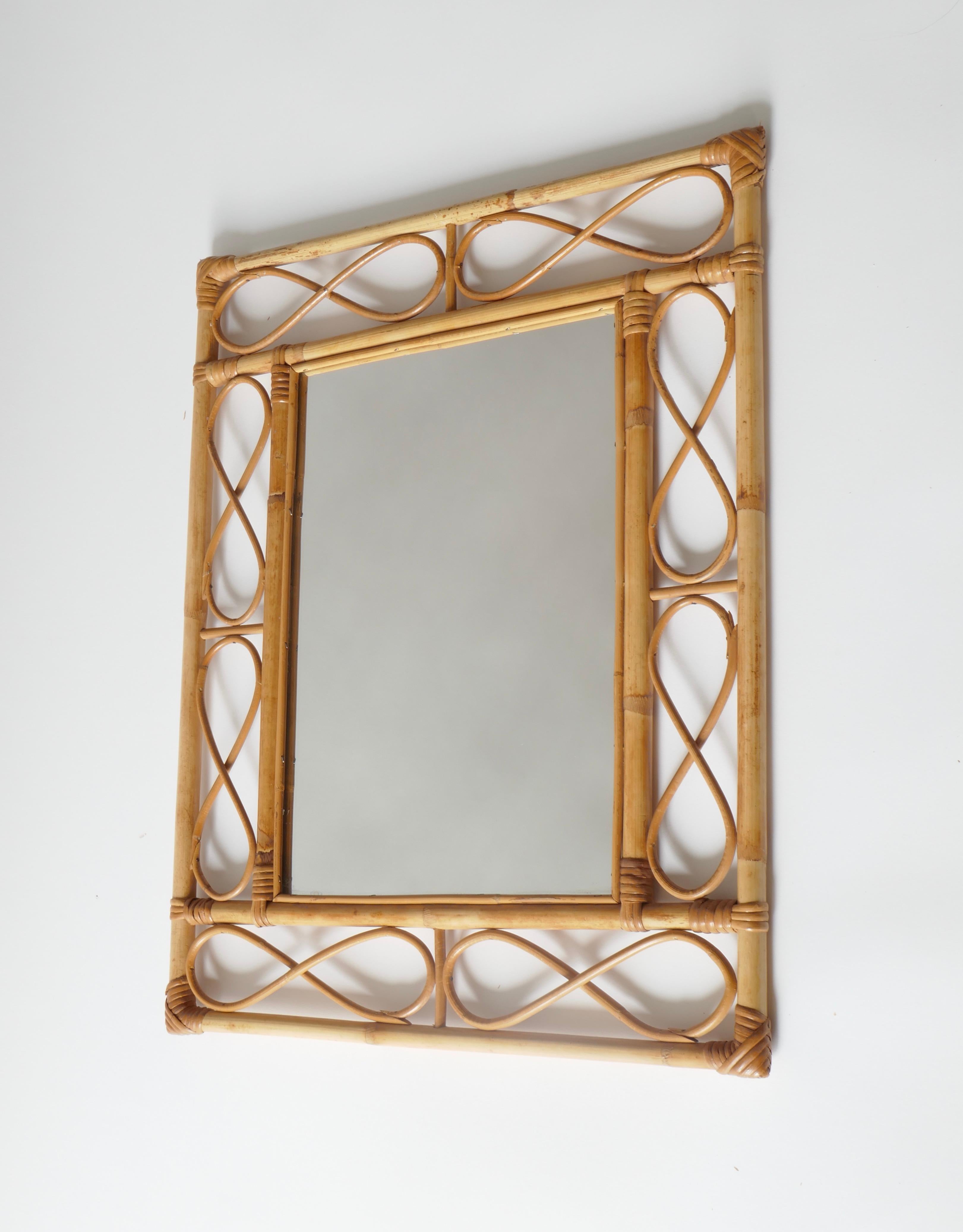 Mid-20th Century Rectangular Rattan Mirror, France 1960s For Sale