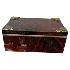 Rectangular Red Agate Box with Silver Plated Mounts
