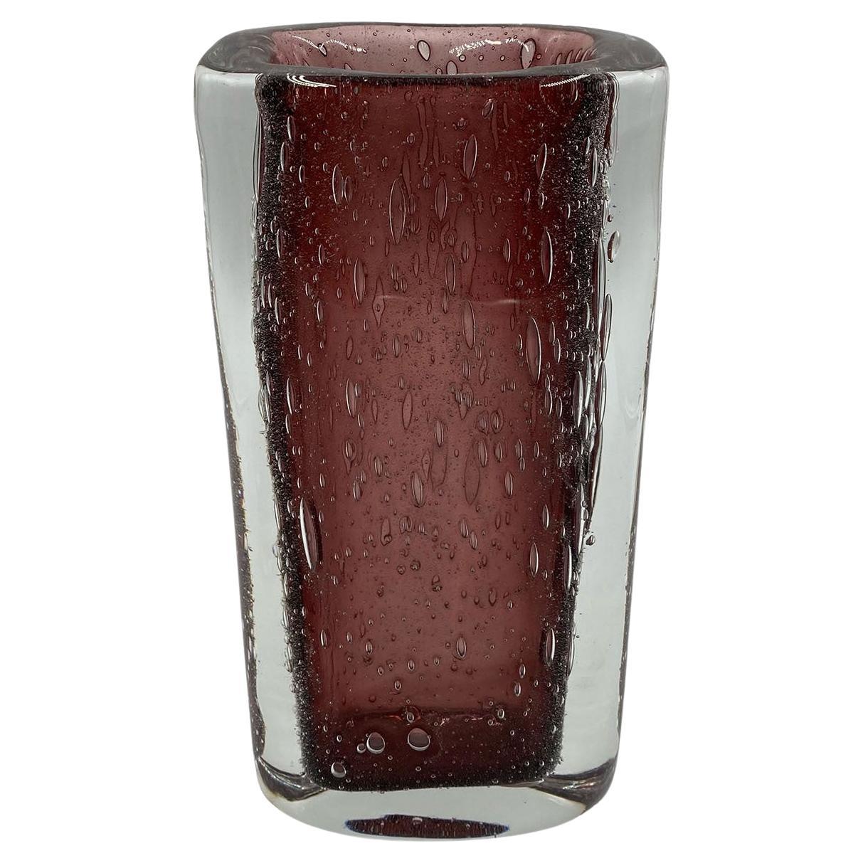 Rectangular Red Glass Vase For Sale