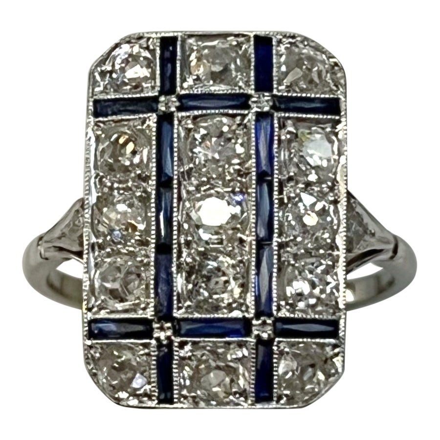 Rectangular Ring With Sapphires And Diamonds, 194… - image 1