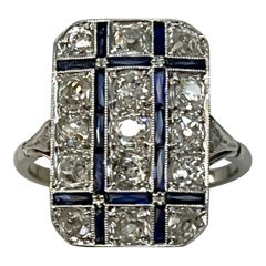 Rectangular Ring with Sapphires and Diamonds, 1940s Italy