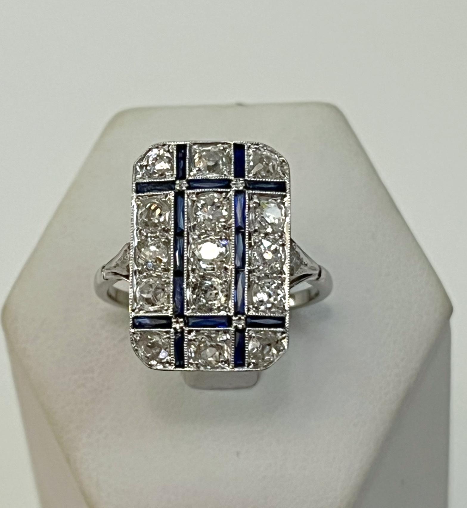 Rectangular Ring With Sapphires And Diamonds, 194… - image 2