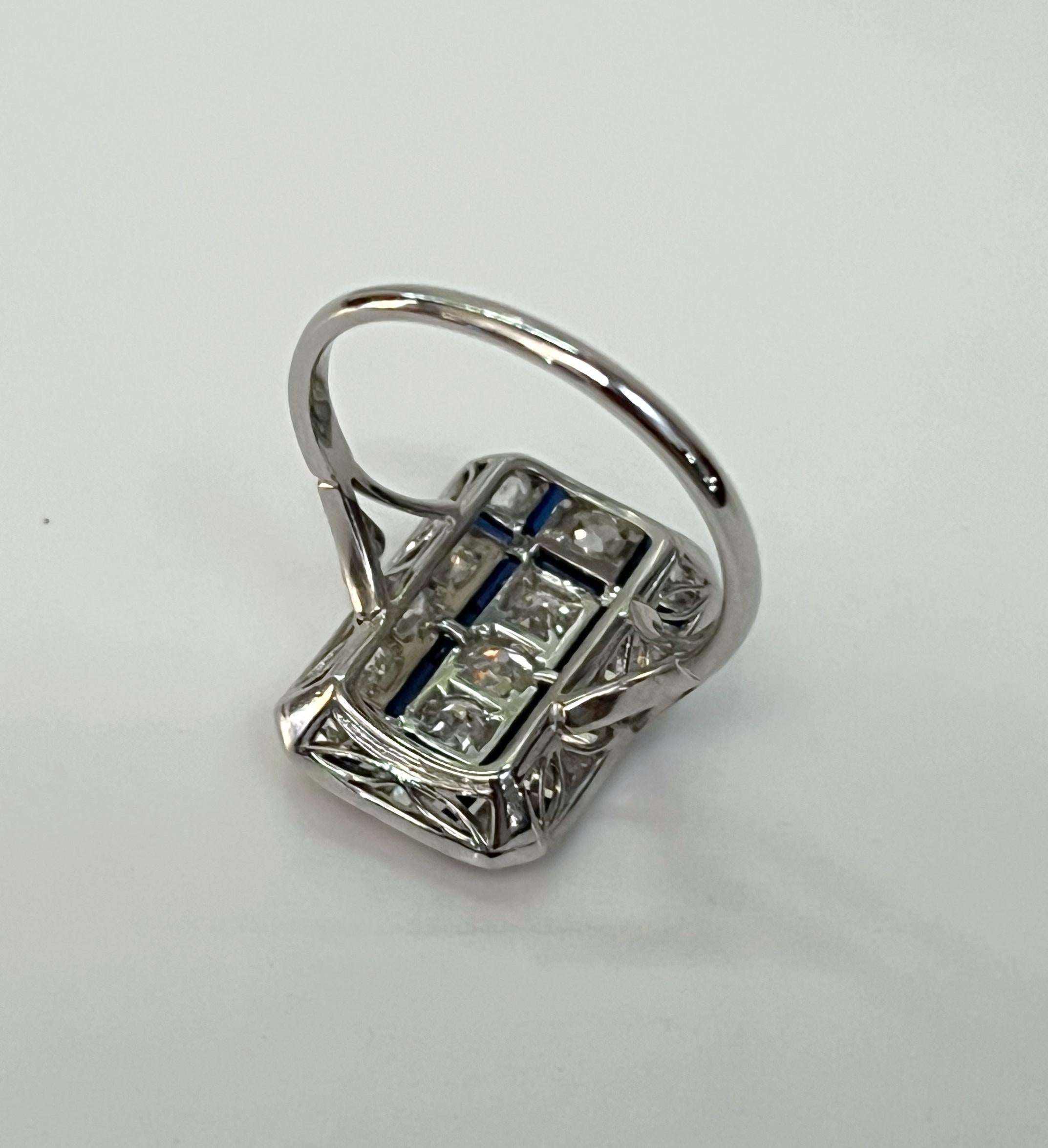 Rectangular Ring With Sapphires And Diamonds, 194… - image 4