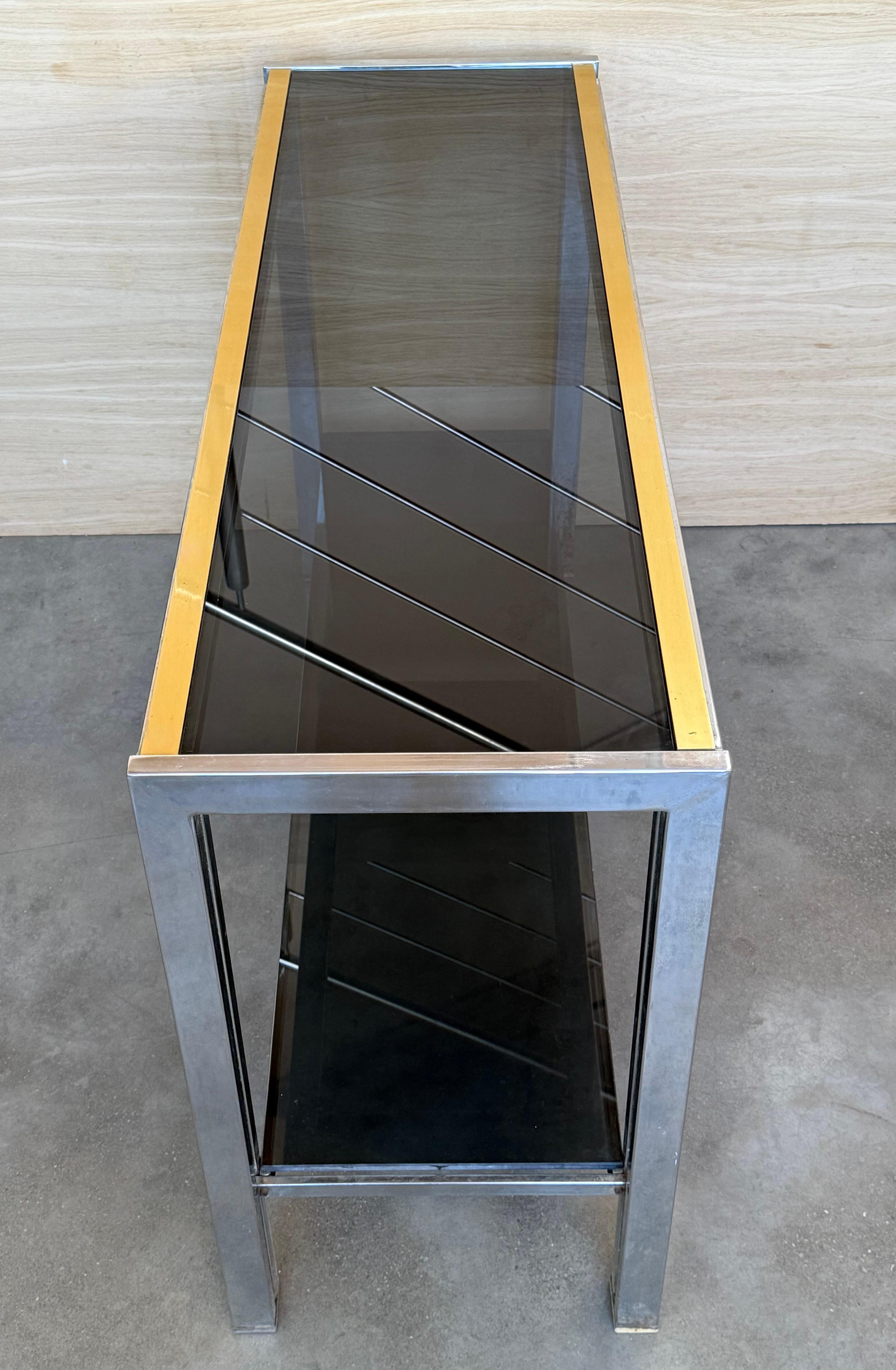 Console rectangulaire à deux niveaux Romeo Rega Laiton Or Métal Argent Design Italien en vente 4