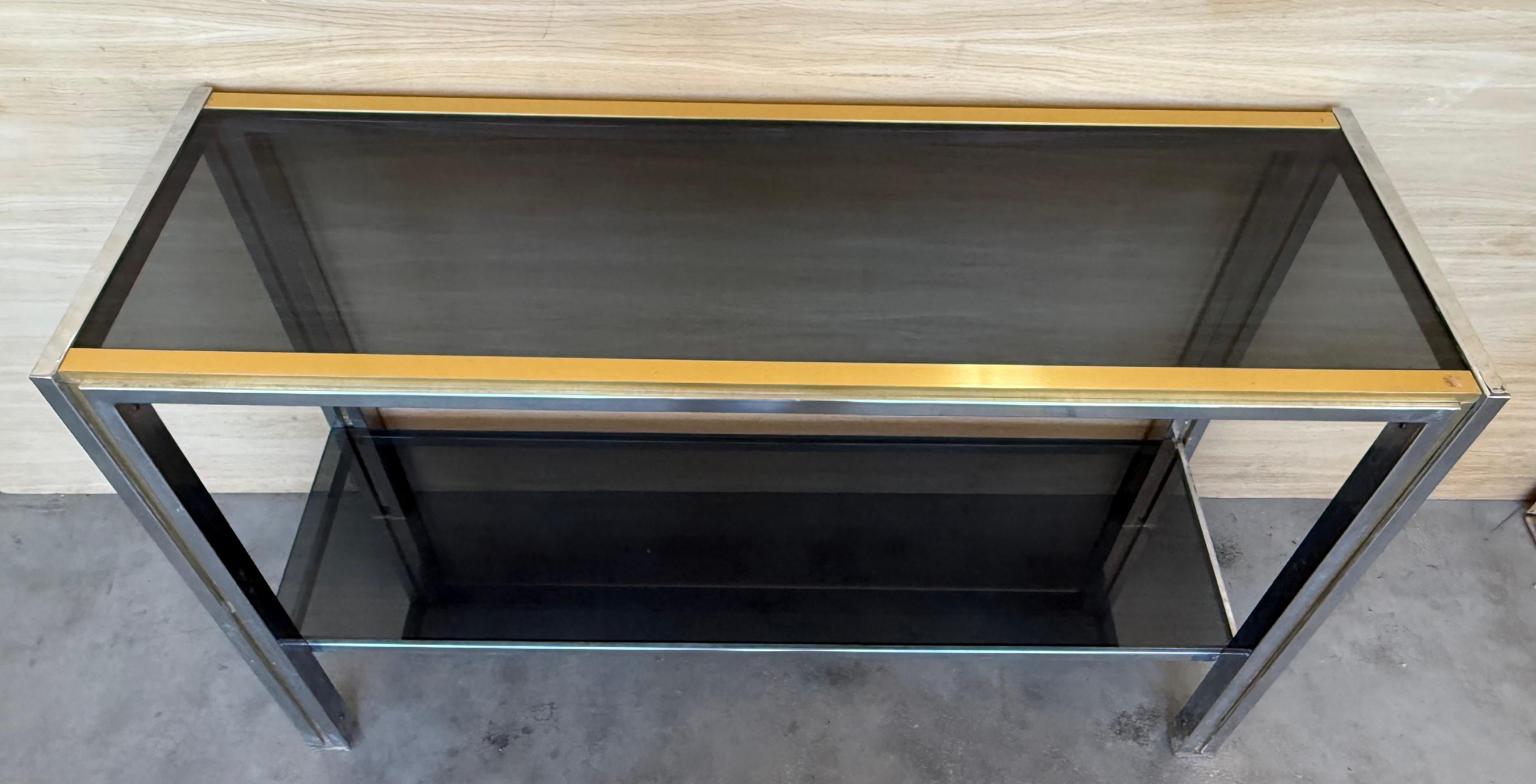 Console rectangulaire à deux niveaux Romeo Rega Laiton Or Métal Argent Design Italien en vente 6
