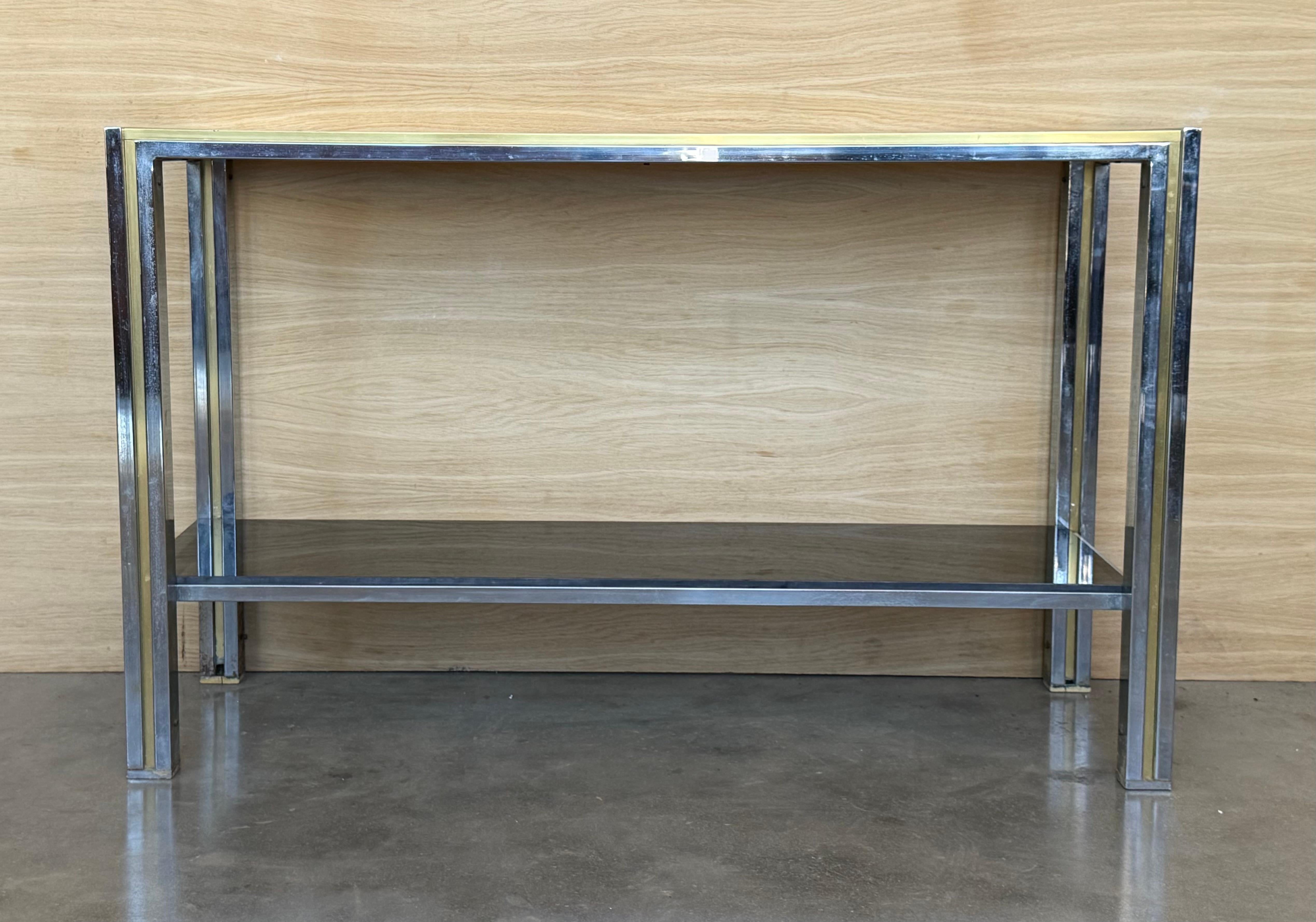 Mid-Century Modern Console rectangulaire à deux niveaux Romeo Rega Laiton Or Métal Argent Design Italien en vente