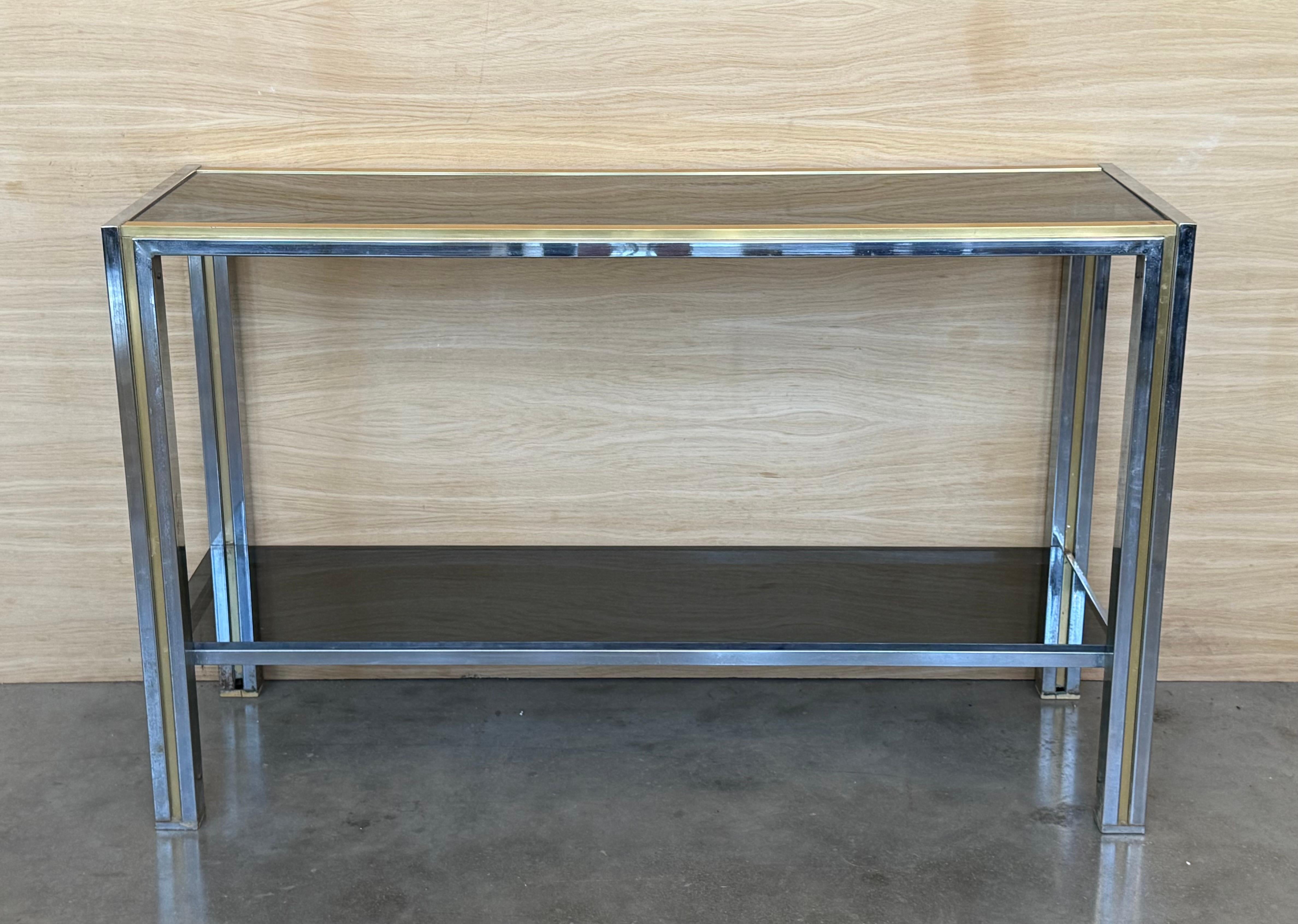 italien Console rectangulaire à deux niveaux Romeo Rega Laiton Or Métal Argent Design Italien en vente