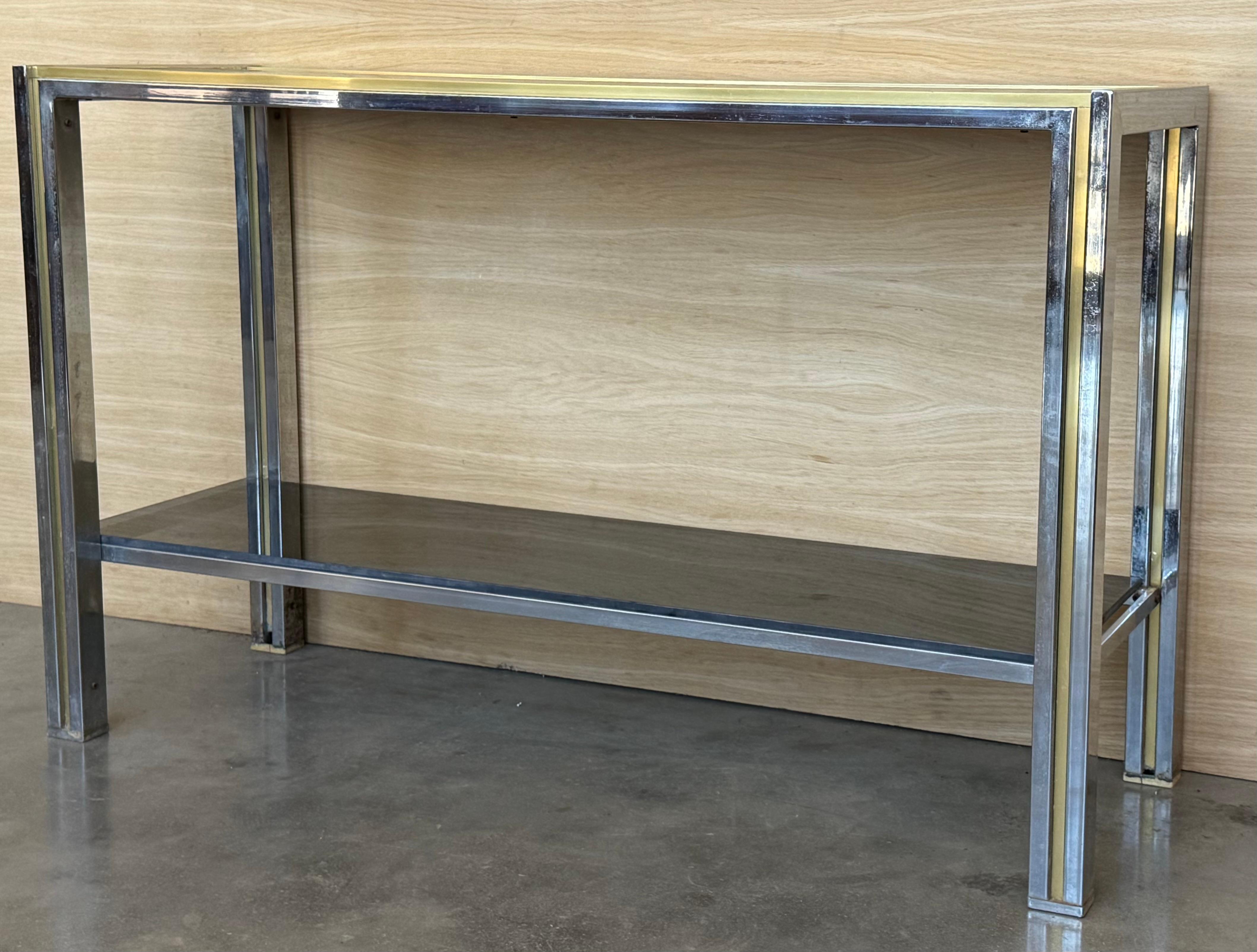 Console rectangulaire à deux niveaux Romeo Rega Laiton Or Métal Argent Design Italien Bon état - En vente à Miami, FL