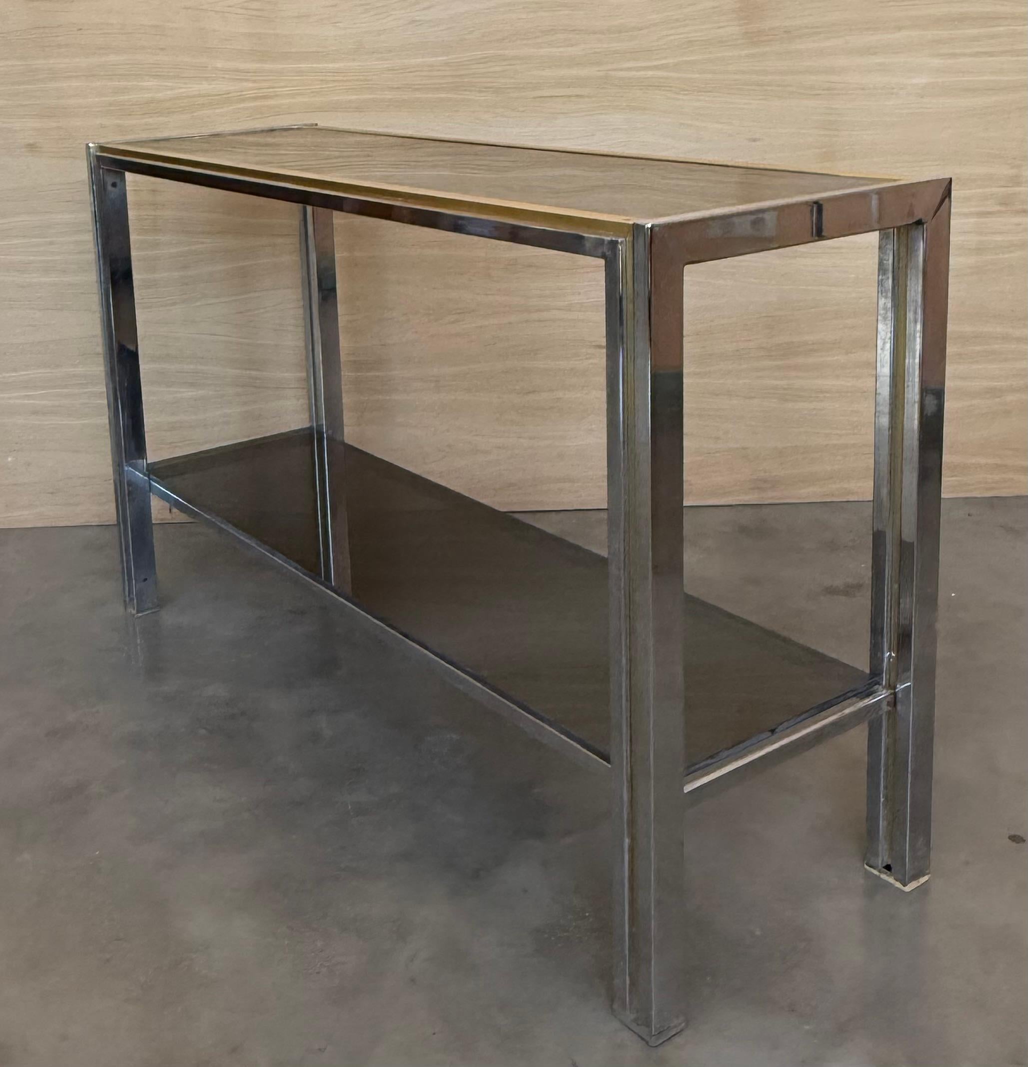 Console rectangulaire à deux niveaux Romeo Rega Laiton Or Métal Argent Design Italien en vente 1