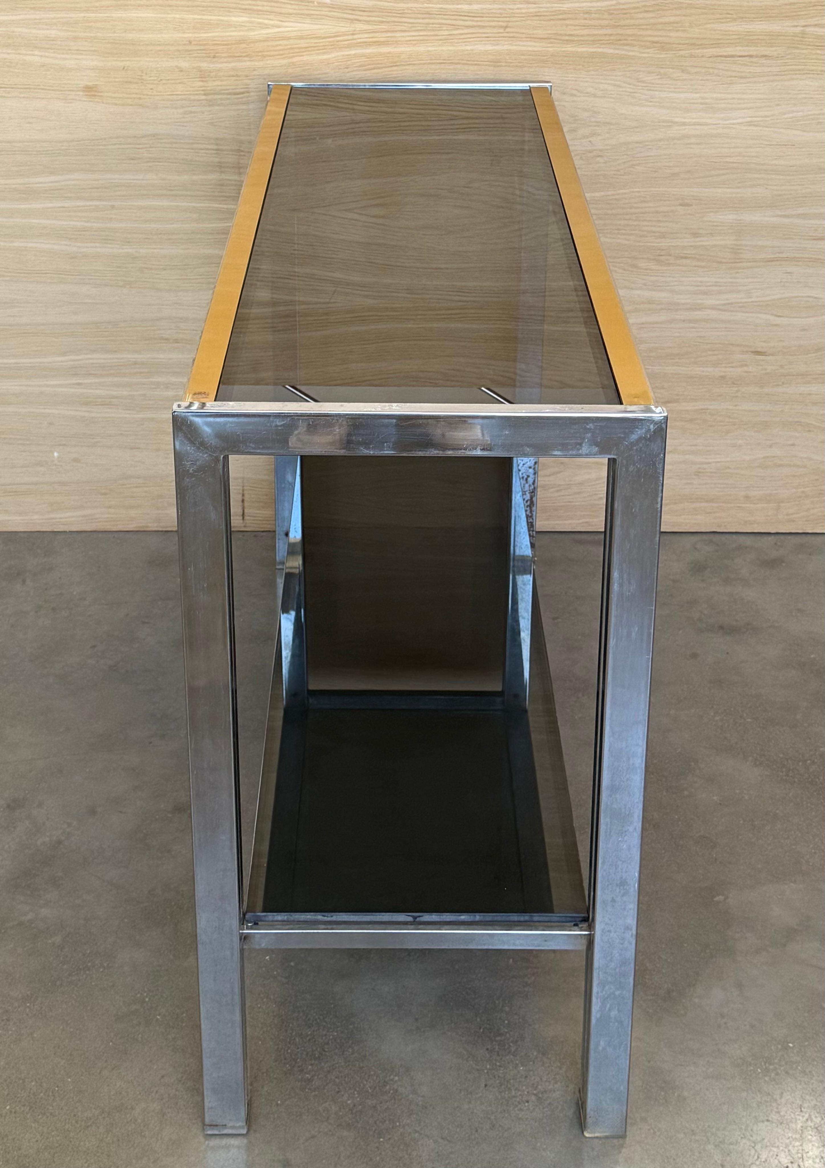 Console rectangulaire à deux niveaux Romeo Rega Laiton Or Métal Argent Design Italien en vente 3
