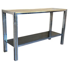 Console rectangulaire à deux niveaux Romeo Rega Laiton Or Métal Argent Design Italien