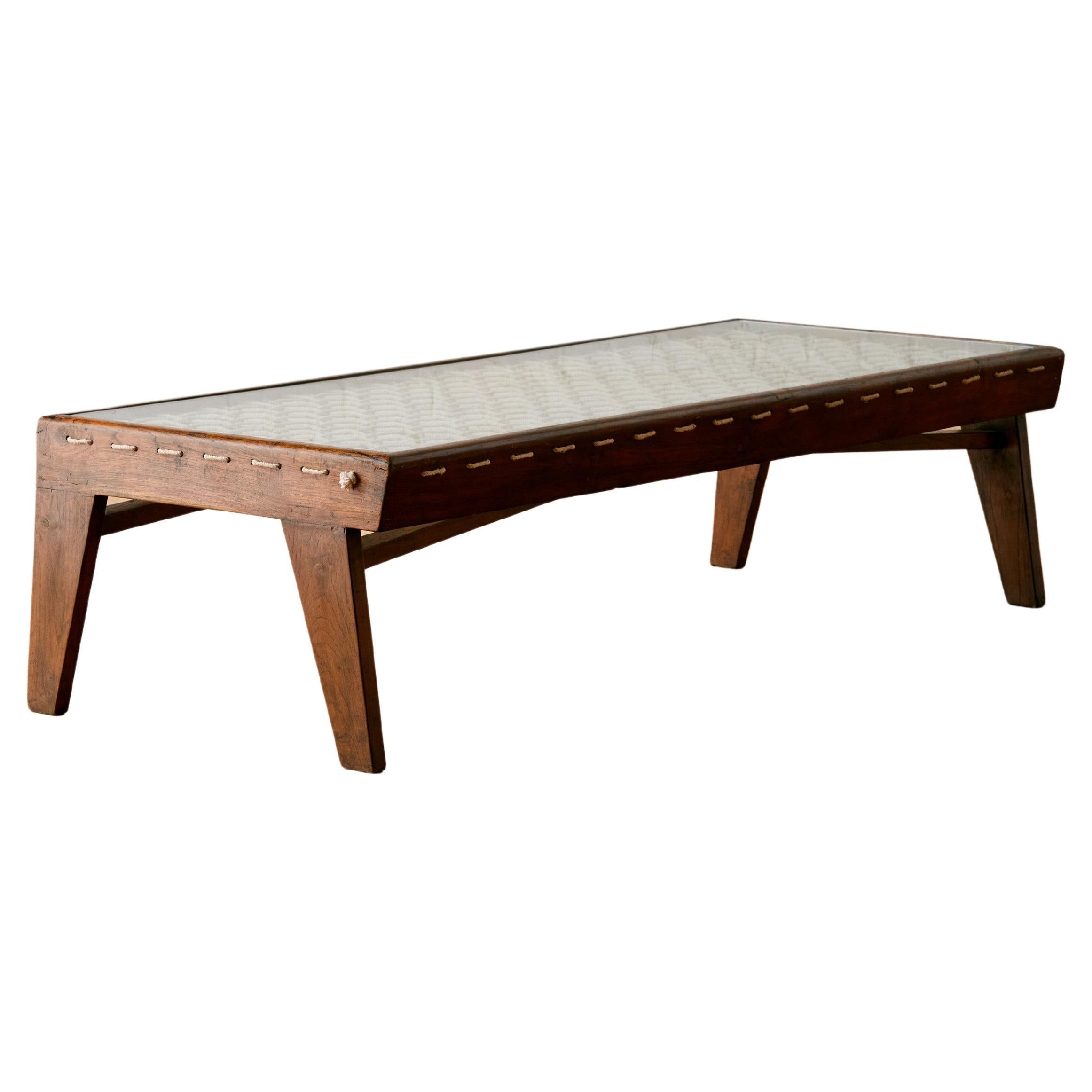  Rectangular rope coffee table by Pierre Jeanneret, circa 1960s For Sale