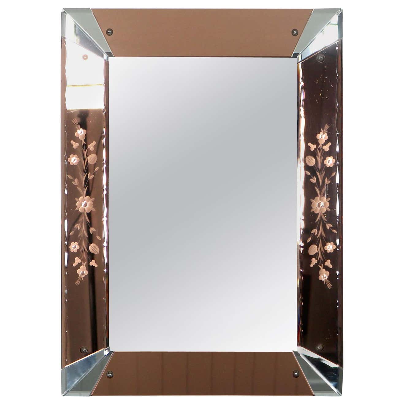 Rectangular Rose Colored Mirror with Engraved Floral Patterns, 1950 at ...