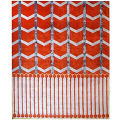 Rectangular Rug Viscose and Wool Geometric Design Carpet