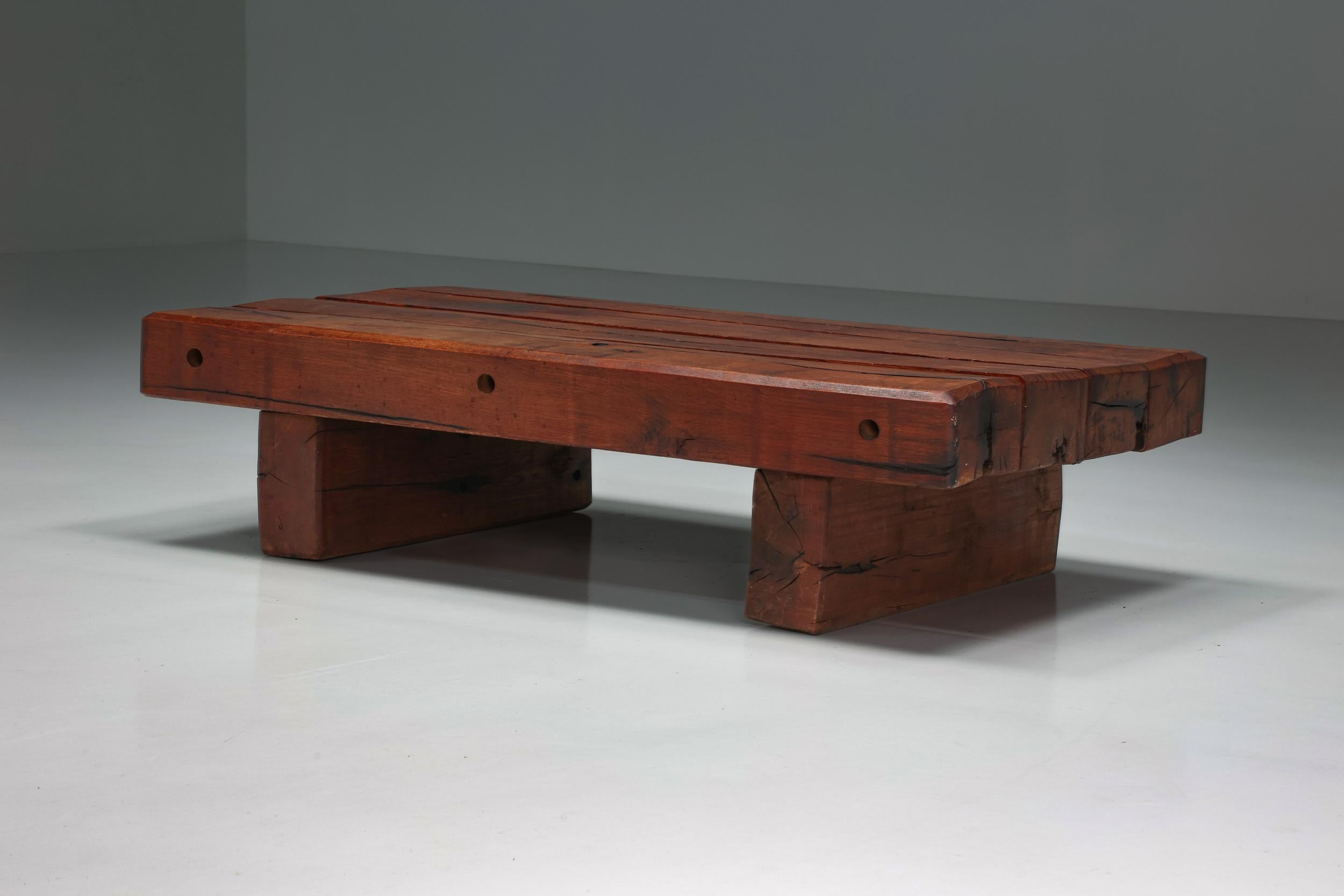 Rectangular Rustic Wood Coffee Table, 1940s In Excellent Condition For Sale In Antwerp, BE