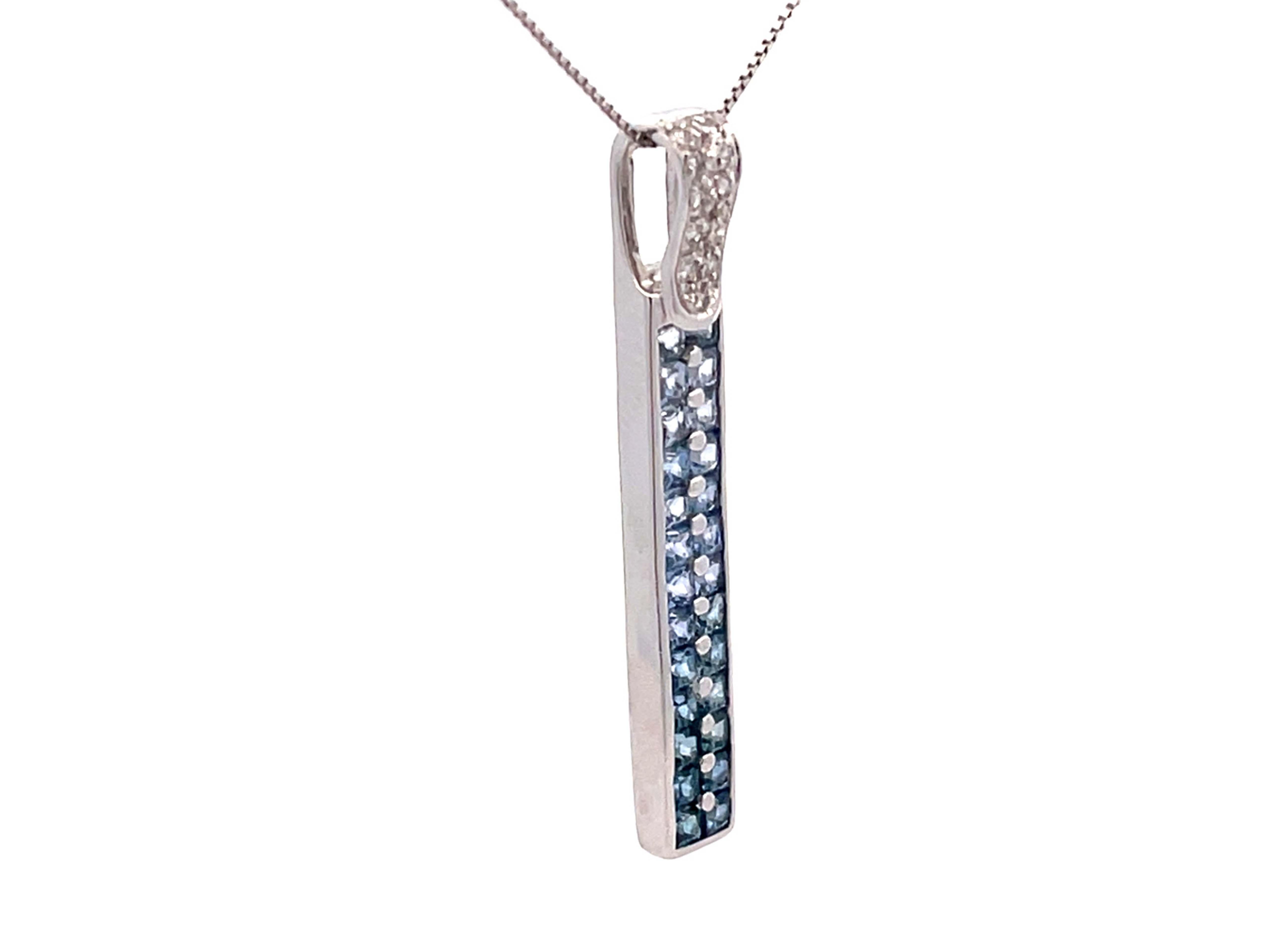 Modern Rectangular Sapphire Diamond Drop Pendant in 14k White Gold For Sale