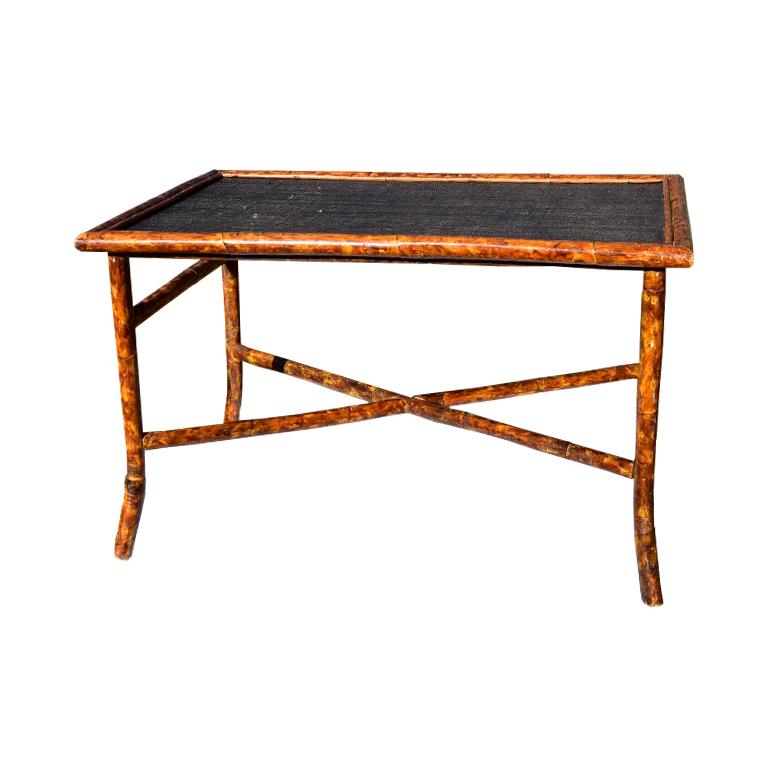 Rectangular Scorched Burnt or Tortoise Bamboo and Cane Coffee or Cocktail Table