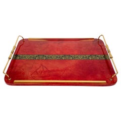 Rectangular Serving Tray Goatskin and Brass Attributed to Aldo Tura, Italy 1960s