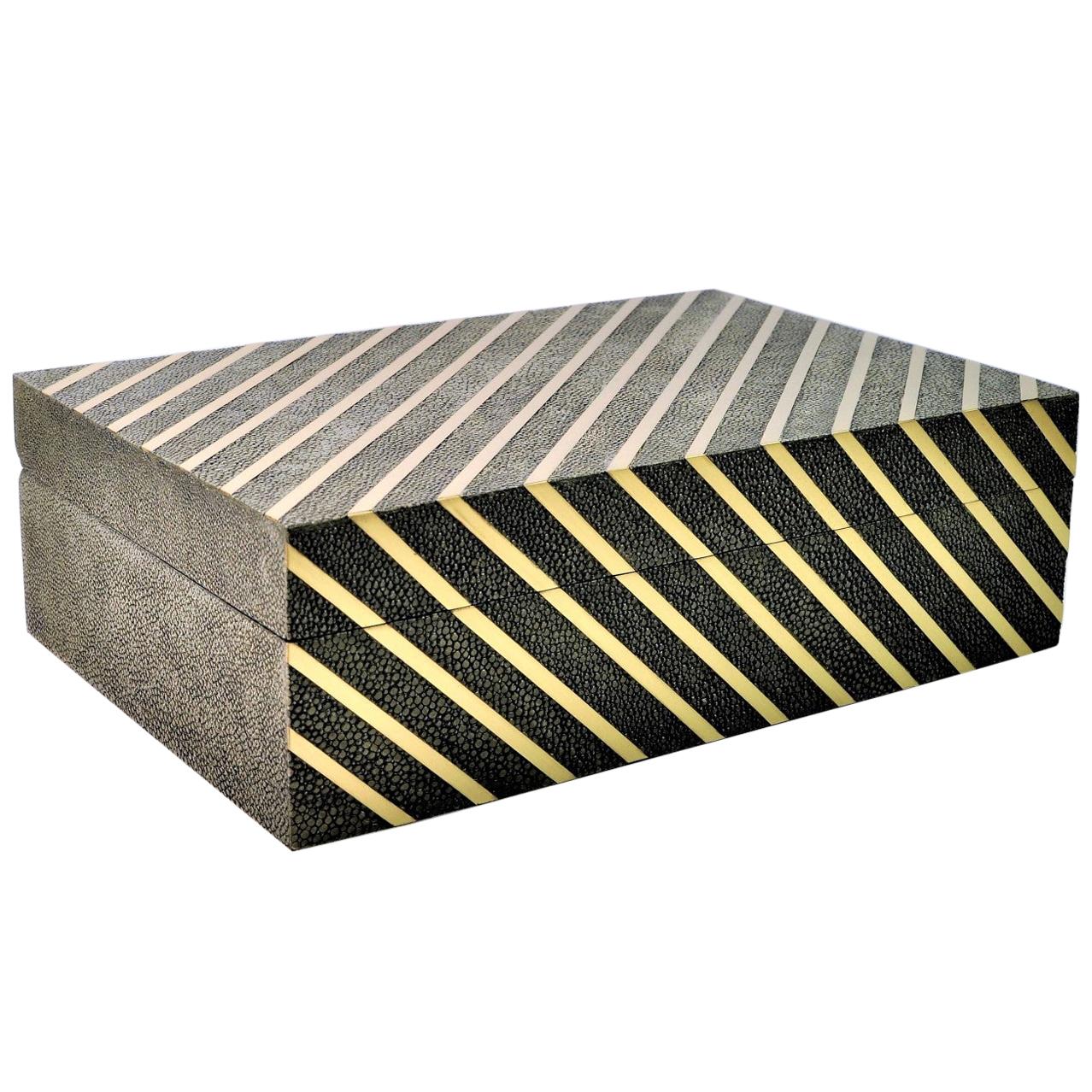 Rectangular Shagreen Box with Brass Trims by Ginger Brown