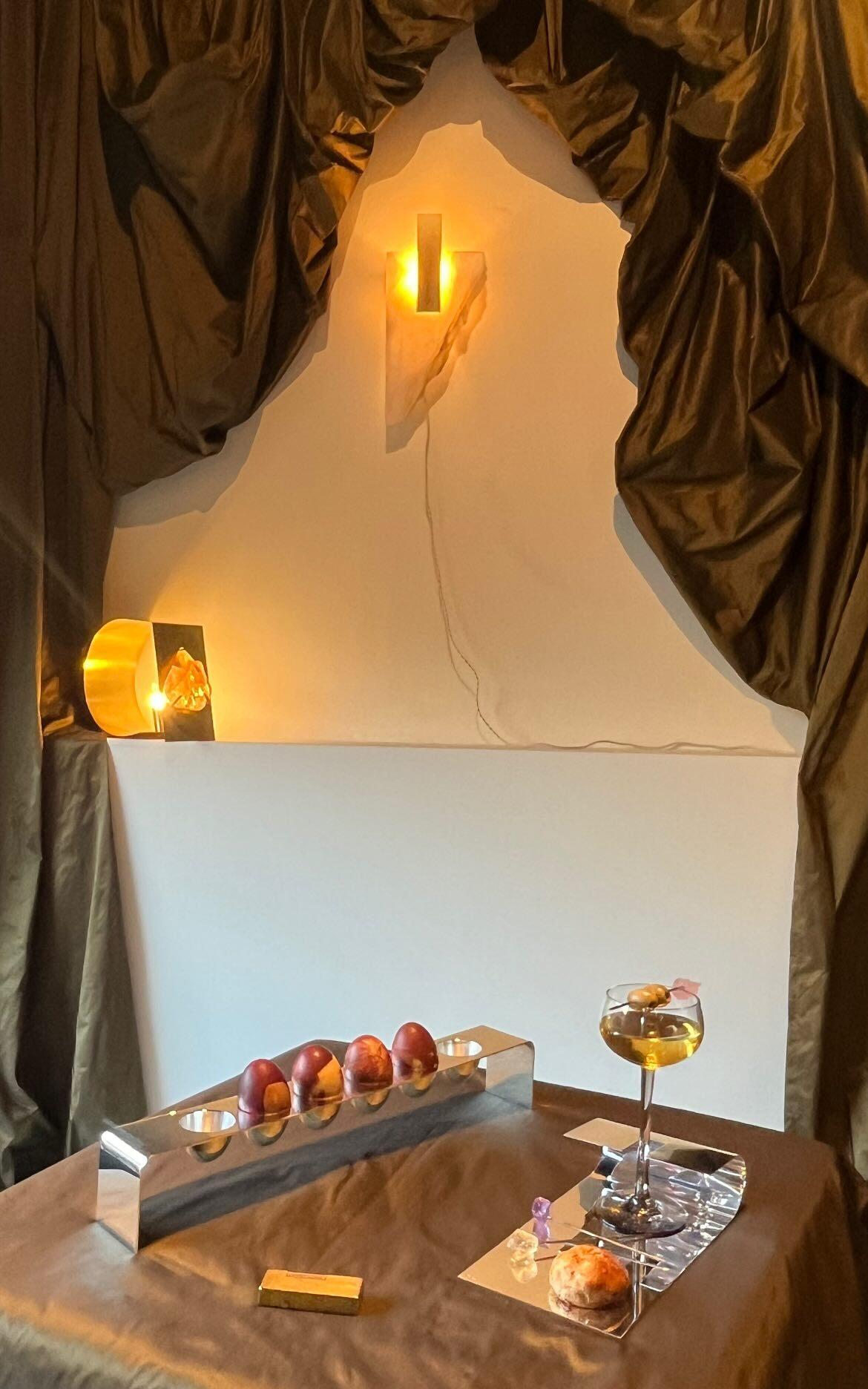 Rectangular Shape, Golden Stone and Brass Light Sculpture by Marie Jeunet For Sale 2