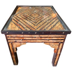 Vintage Rectangular Shaped Inlaid Bone Coffee Table, Morocco, Midcentury