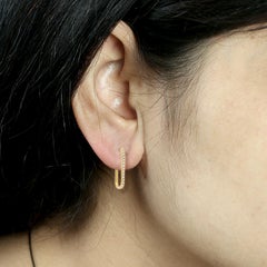 Rectangular Shaped Pave Diamond Hoop Earrings Made In 14K Yellow Gold