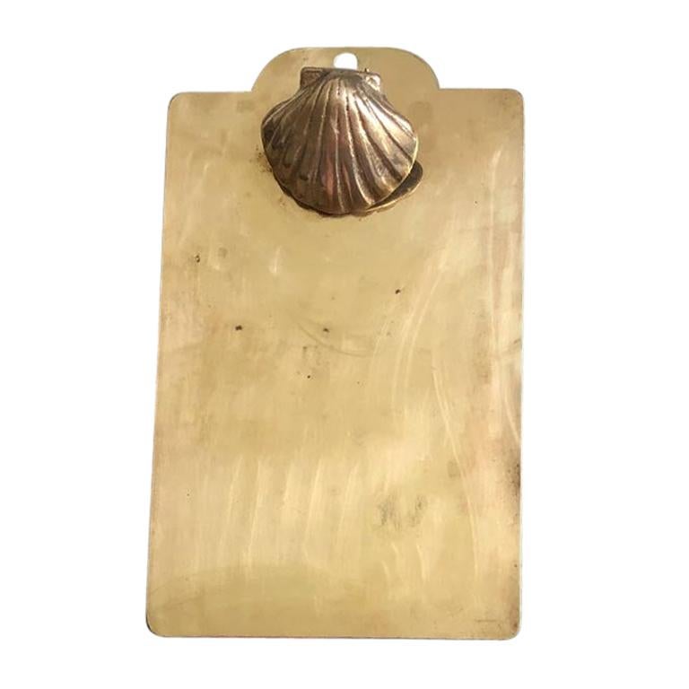 Rectangular Shiney Brass Seashell Motif Clipboard Desk Accessory Art Deco