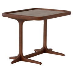 Rectangular Side Table, Natural or Dark Oak Wood & Leather. 