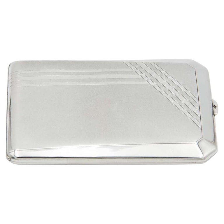 silver cigarette case for sale Rectangular silver cigarette case with beveled corners